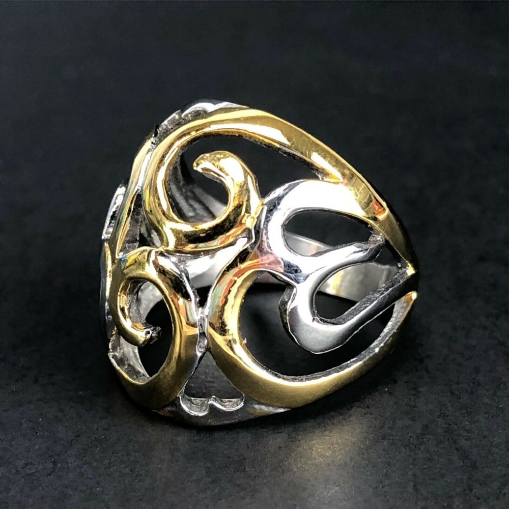 Spikes Duel Tone Ring with Hearts Silver and Gold Tone Size 8.5